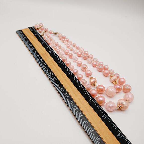 Vintage Japan 1950s Pink Pearl Bead 2 Strand Necklace 16” Signed Hook - Picture 11 of 13
